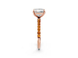 Rose gold Princess Cut Diamond Solitaire Ring with Round with Citrine side stone Pavé Band and Prong Setting_25