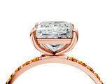Rose gold Princess Cut Diamond Solitaire Ring with Round with Citrine side stone Pavé Band and Prong Setting_27