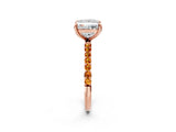 Rose gold Princess Cut Diamond Solitaire Ring with Round with Citrine side stone Pavé Band and Prong Setting_37