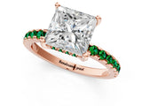 Rose gold Princess Cut Diamond Solitaire Ring with Round with Emerald side stone Pavé Band and Four-Prong Setting_37