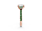 Rose gold Princess Cut Diamond Solitaire Ring with Round with Emerald side stone Pavé Band and Four-Prong Setting_38