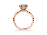 Rose gold Princess Cut Diamond Solitaire Ring with Round with Emerald side stone Pavé Band and Four-Prong Setting_39