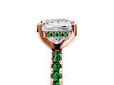 Rose gold Princess Cut Diamond Solitaire Ring with Round with Emerald side stone Pavé Band and Four-Prong Setting_41