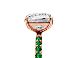 Rose gold Princess Cut Diamond Solitaire Ring with Round with Emerald side stone Pavé Band and Prong Setting_29