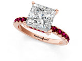 Rose gold Princess Cut Diamond Solitaire Ring with Round with Garnet side stone Pavé Band and Four-Prong Setting_37