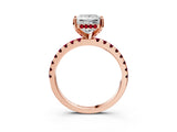 Rose gold Princess Cut Diamond Solitaire Ring with Round with Garnet side stone Pavé Band and Four-Prong Setting_39