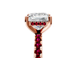 Rose gold Princess Cut Diamond Solitaire Ring with Round with Garnet side stone Pavé Band and Four-Prong Setting_41