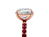 Rose gold Princess Cut Diamond Solitaire Ring with Round with Garnet side stone Pavé Band and Prong Setting_29