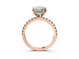 Rose gold Princess Cut Diamond Solitaire Ring with Round with Green Sapphire side stone Pavé Band and Four-Prong Setting_39