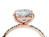 Rose gold Princess Cut Diamond Solitaire Ring with Round with Green Sapphire side stone Pavé Band and Prong Setting_4
