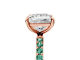 Rose gold Princess Cut Diamond Solitaire Ring with Round with Green Sapphire side stone Pavé Band and Prong Setting_5