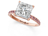Rose gold Princess Cut Diamond Solitaire Ring with Round with Morganite side stone Pavé Band and Prong Setting_13