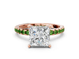 Rose gold Princess Cut Diamond Solitaire Ring with Round with Peridot side stone Pavé Band and Four-Prong Setting_36