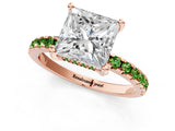 Rose gold Princess Cut Diamond Solitaire Ring with Round with Peridot side stone Pavé Band and Four-Prong Setting_37