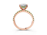 Rose gold Princess Cut Diamond Solitaire Ring with Round with Peridot side stone Pavé Band and Four-Prong Setting_39