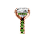 Rose gold Princess Cut Diamond Solitaire Ring with Round with Peridot side stone Pavé Band and Four-Prong Setting_41