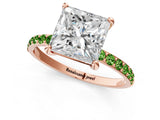 Rose gold Princess Cut Diamond Solitaire Ring with Round with Peridot side stone Pavé Band and Prong Setting_1