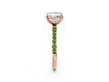 Rose gold Princess Cut Diamond Solitaire Ring with Round with Peridot side stone Pavé Band and Prong Setting_2