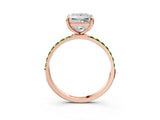 Rose gold Princess Cut Diamond Solitaire Ring with Round with Peridot side stone Pavé Band and Prong Setting_3