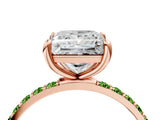 Rose gold Princess Cut Diamond Solitaire Ring with Round with Peridot side stone Pavé Band and Prong Setting_4