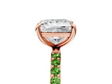 Rose gold Princess Cut Diamond Solitaire Ring with Round with Peridot side stone Pavé Band and Prong Setting_5
