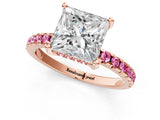 Rose gold Princess Cut Diamond Solitaire Ring with Round with Pink Sapphire side stone Pavé Band and Four-Prong Setting_37