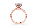 Rose gold Princess Cut Diamond Solitaire Ring with Round with Pink Sapphire side stone Pavé Band and Four-Prong Setting_39