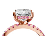 Rose gold Princess Cut Diamond Solitaire Ring with Round with Pink Sapphire side stone Pavé Band and Four-Prong Setting_40