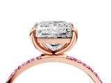 Rose gold Princess Cut Diamond Solitaire Ring with Round with Pink Sapphire side stone Pavé Band and Prong Setting_16