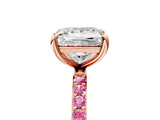 Rose gold Princess Cut Diamond Solitaire Ring with Round with Pink Sapphire side stone Pavé Band and Prong Setting_17