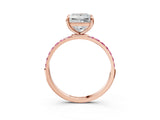Rose gold Princess Cut Diamond Solitaire Ring with Round with Pink Sapphire side stone Pavé Band and Prong Setting_25