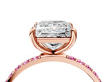 Rose gold Princess Cut Diamond Solitaire Ring with Round with Pink Sapphire side stone Pavé Band and Prong Setting_26
