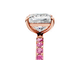 Rose gold Princess Cut Diamond Solitaire Ring with Round with Pink Sapphire side stone Pavé Band and Prong Setting_27