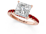 Rose gold Princess Cut Diamond Solitaire Ring with Round with Ruby side stone Pavé Band and Four-Prong Setting_37