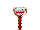 Rose gold Princess Cut Diamond Solitaire Ring with Round with Ruby side stone Pavé Band and Four-Prong Setting_41