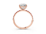 Rose gold Princess Cut Diamond Solitaire Ring with Round with Ruby side stone Pavé Band and Prong Setting_39