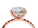 Rose gold Princess Cut Diamond Solitaire Ring with Round with Ruby side stone Pavé Band and Prong Setting_40