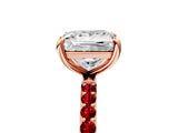 Rose gold Princess Cut Diamond Solitaire Ring with Round with Ruby side stone Pavé Band and Prong Setting_41
