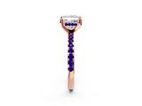 Rose gold Princess Cut Diamond Solitaire Ring with Round with Tanzanite side stone Pavé Band and Four-Prong Setting_38