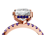 Rose gold Princess Cut Diamond Solitaire Ring with Round with Tanzanite side stone Pavé Band and Four-Prong Setting_40