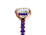Rose gold Princess Cut Diamond Solitaire Ring with Round with Tanzanite side stone Pavé Band and Four-Prong Setting_41