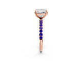 Rose gold Princess Cut Diamond Solitaire Ring with Round with Tanzanite side stone Pavé Band and Prong Setting_14