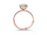 Rose gold Princess Cut Diamond Solitaire Ring with Round with Tanzanite side stone Pavé Band and Prong Setting_15