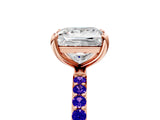 Rose gold Princess Cut Diamond Solitaire Ring with Round with Tanzanite side stone Pavé Band and Prong Setting_17
