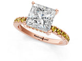 Rose gold Princess Cut Diamond Solitaire Ring with Round with Yellow Sapphire side stone Pavé Band and Four-Prong Setting_37