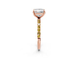 Rose gold Princess Cut Diamond Solitaire Ring with Round with Yellow Sapphire side stone Pavé Band and Prong Setting_14