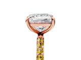Rose gold Princess Cut Diamond Solitaire Ring with Round with Yellow Sapphire side stone Pavé Band and Prong Setting_17