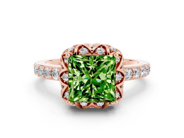 Rose gold Princess Cut Diamond Solitaire Ring with Shared Prong Pavé Band