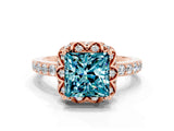Rose gold Princess Cut Diamond Solitaire Ring with Shared Prong Pavé Band