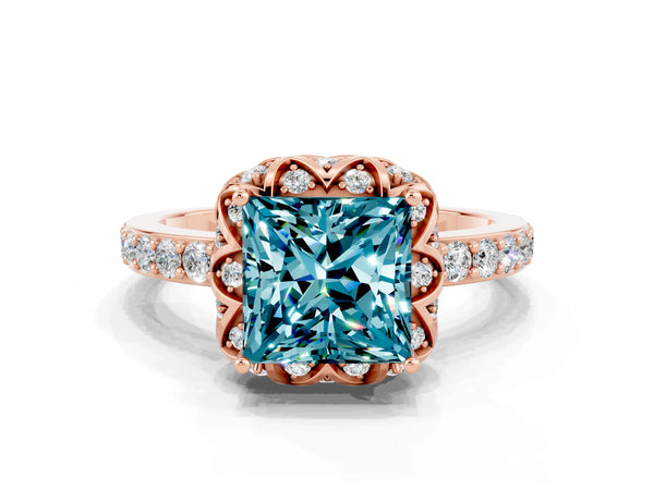 Rose gold Princess Cut Diamond Solitaire Ring with Shared Prong Pavé Band